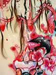Her Loose Hair Hangs Down, pastel on paper with hair, 20"x 26", 2005.