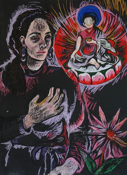 Self Portrait with Dakini, pastel on paper, 22"x 30", 2004.