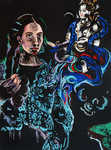 Self Portrait with Goddess, pastel on paper, 22"x 30", 2005.