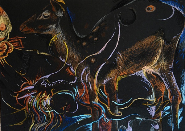 One World and the Next, pastel on paper, 30"x 22", 2004.