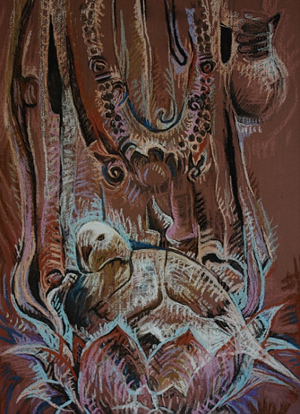 Bird in the Lotus, pastel on paper, 19"x 29", 2005.
