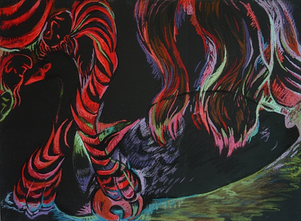 Dark Water Hands of Hair, pastel on paper, 30"x 22", 2005.