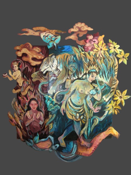 Chandali, oil on wood, 77"x 81"x 3.5", 2008.