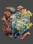 Chandali, oil on wood, 77"x 81"x 3.5", 2008.