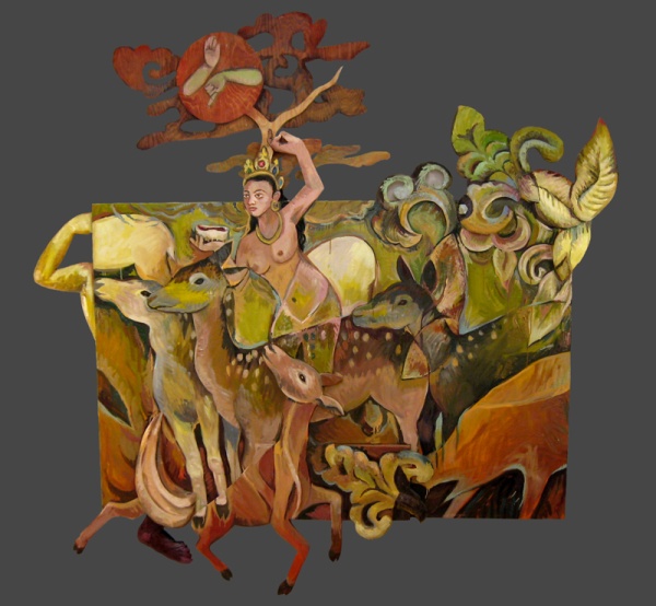 Deer Park, oil on wood, 81"x80"x4", 2007.