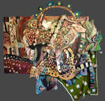 Hidden, oil on wood with found objects, 70"x 68"x 3.5", 2006.