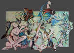 Dakini with Wolves, oil on wood, 70�x 53�x 3�, 2003.