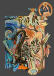 Black Swan and Virupa, oil on wood, 57�x 37�x 3�, 2003.
